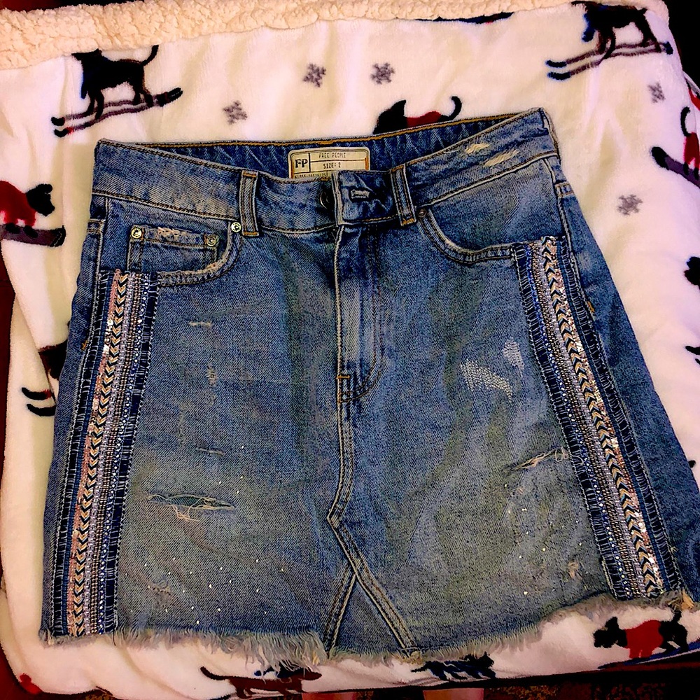 Free People sequin denim mini skirt